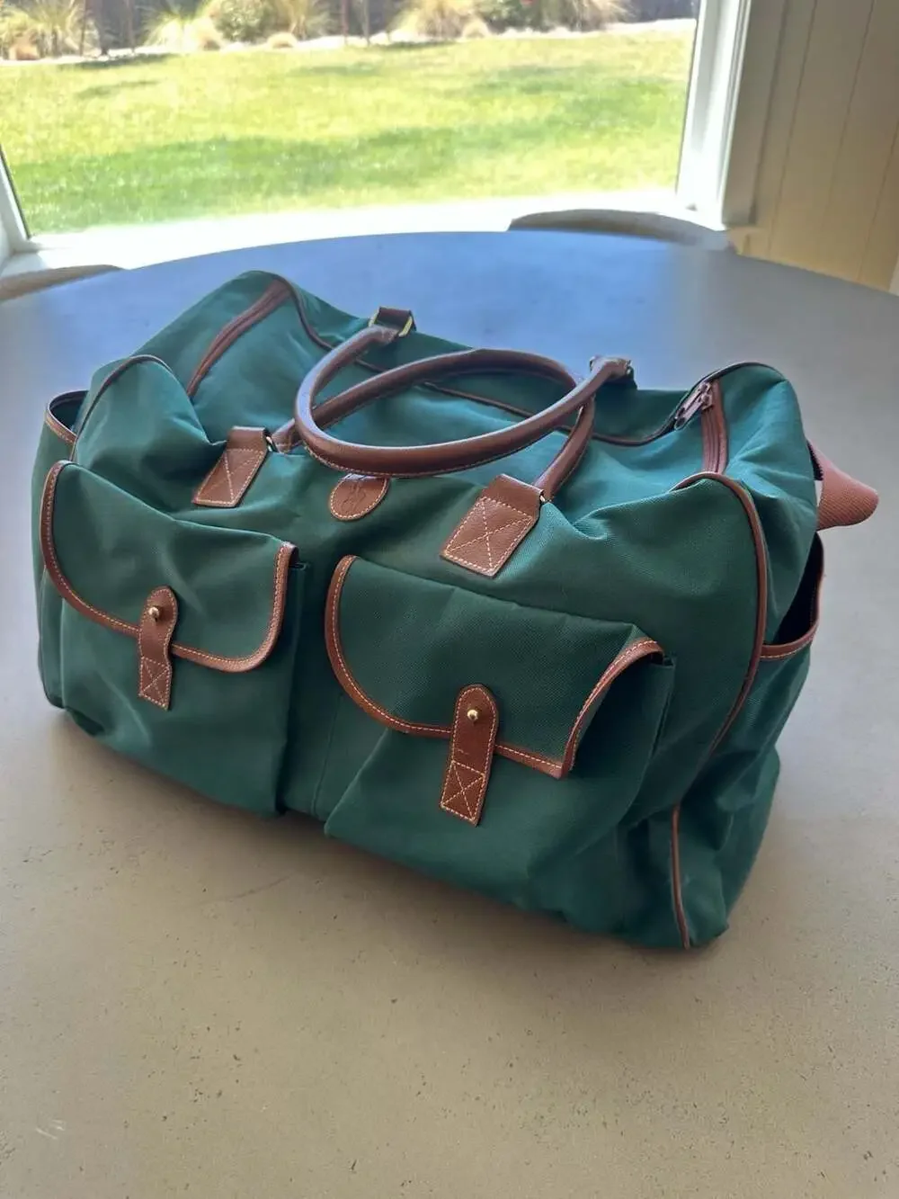 Polo Ralph Lauren Vintage Green Canvas and Leather Trim Travel Duffle Bag
